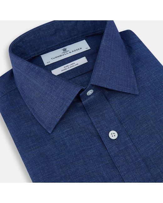Turnbull & Asser Blue Navy Linen Mayfair Shirt for men