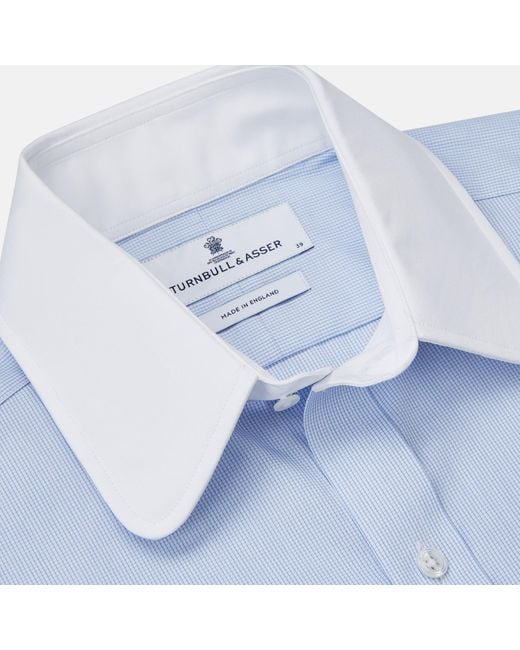 Turnbull & Asser Micro Blue Check With White Collar And Cuff Shirt for men