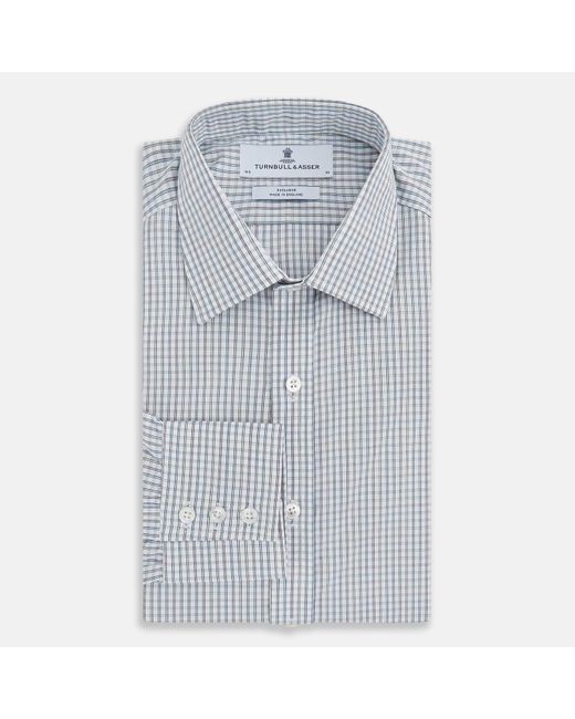Turnbull & Asser Blue Forest Green With Multi-hued Graph Check Mayfair Shirt for men