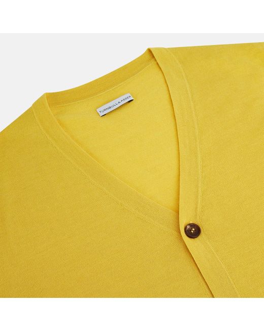 Turnbull & Asser Canary Yellow Fine Merino V-neck Cardigan for men