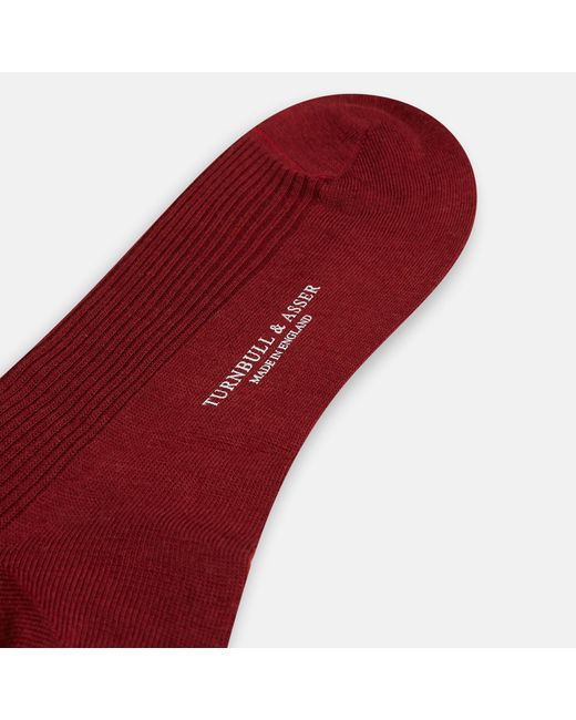 Turnbull & Asser Red Burgundy Mid-length Merino Socks for men