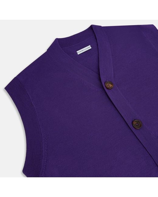 Turnbull & Asser Purple Fine Merino V-neck Sleeveless Cardigan for men