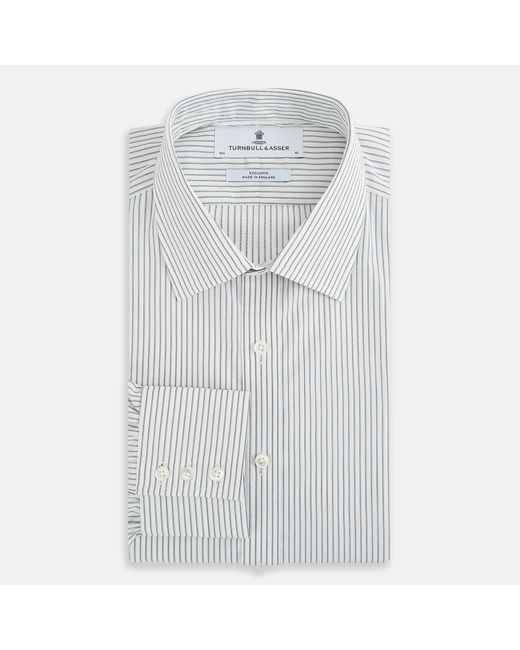 Turnbull & Asser White Navy Music Stripe Mayfair Shirt for men