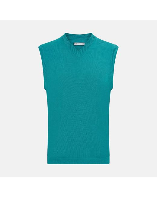 Turnbull & Asser Green Turquoise Fine Merino V-neck Vest for men
