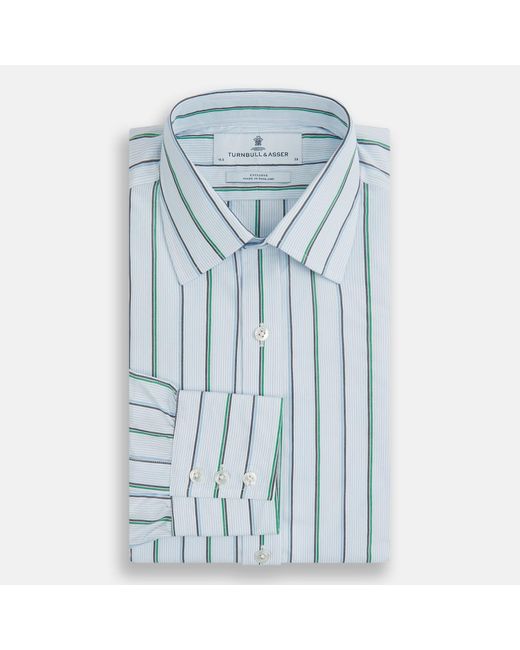 Turnbull & Asser Blue And Green Shadow Stripe Mayfair Shirt for men