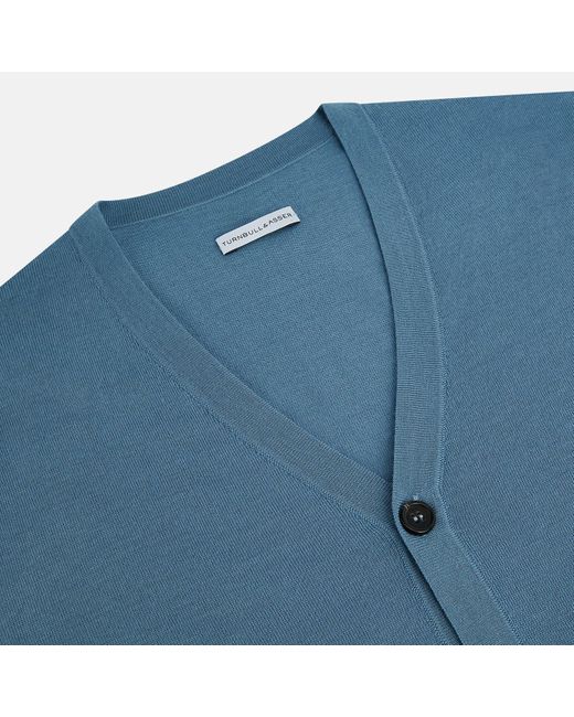 Turnbull & Asser Pale Blue Fine Merino V-neck Cardigan for men