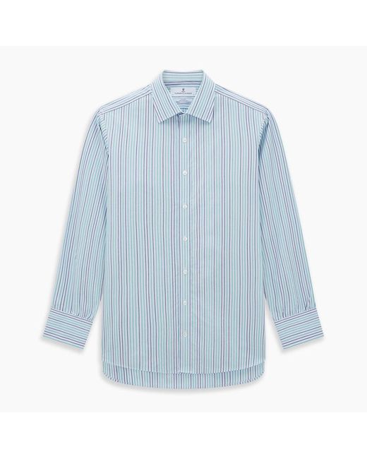 Turnbull & Asser Green And Blue Shadow Pinstripe Mayfair Shirt for men