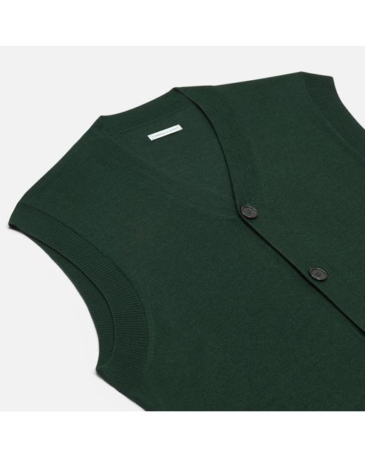 Turnbull & Asser Forest Green Fine Merino V-neck Sleeveless Cardigan for men