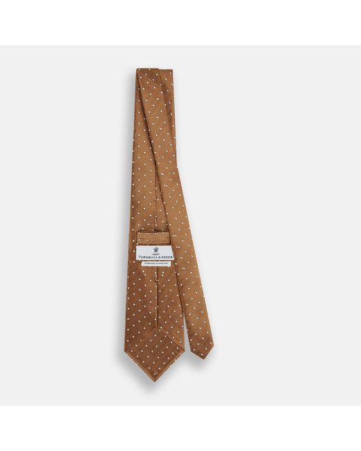 Turnbull & Asser Brown Camel And White Small Spot Herringbone Silk Tie for men