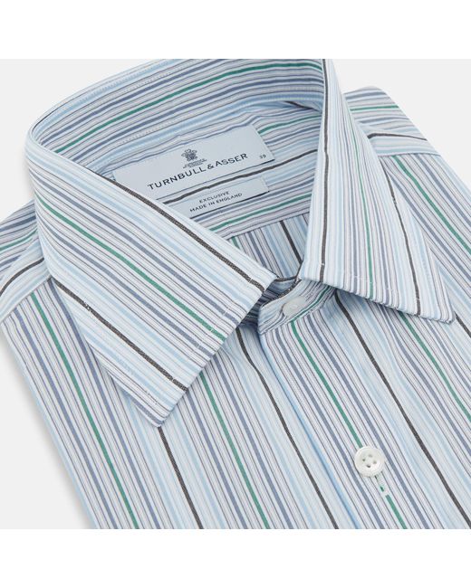 Turnbull & Asser Blue And Green Multi Track Stripe Mayfair Shirt for men