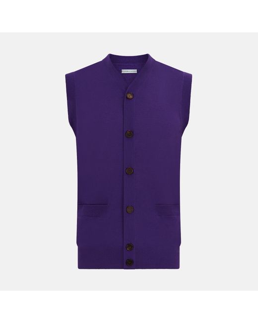 Turnbull & Asser Purple Fine Merino V-neck Sleeveless Cardigan for men