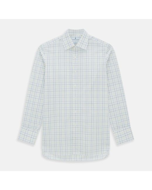 Turnbull & Asser White Yellow And Blue Grid Check Mayfair Shirt for men