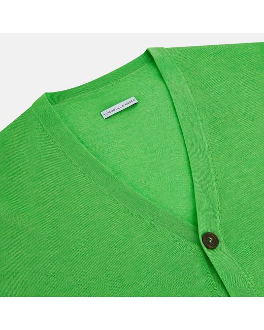 Turnbull & Asser Lime Green Fine Merino V-neck Cardigan for men