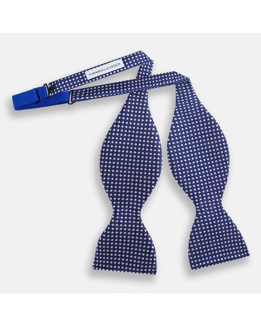 Turnbull & Asser Blue And White Diamond Silk Bow Tie for men