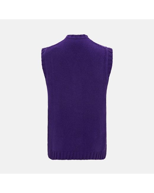 Turnbull & Asser Purple Merino V-neck Sleeveless Cardigan for men