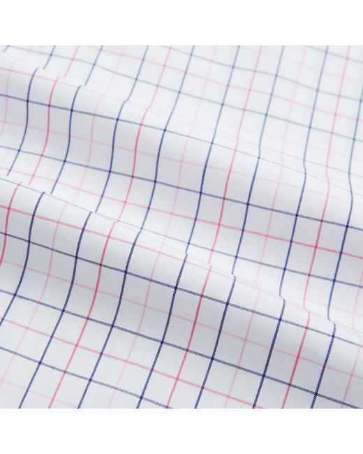 Turnbull & Asser White Pink Overlay Grid Check Mayfair Shirt for men