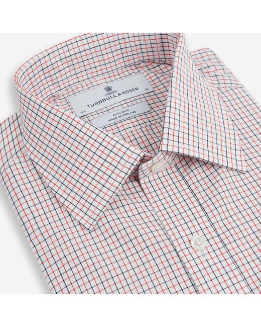 Turnbull & Asser White Red And Navy Graph Check Mayfair Shirt for men