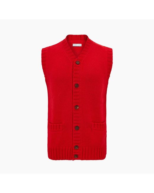 Turnbull & Asser Red Merino V-neck Sleeveless Cardigan for men