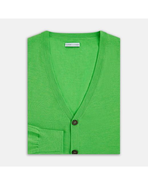 Turnbull & Asser Lime Green Fine Merino V-neck Cardigan for men