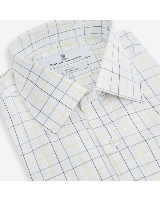 Turnbull & Asser White Yellow And Blue Grid Check Mayfair Shirt for men