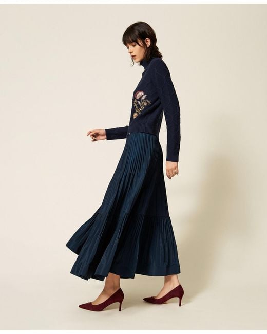 Twinset Blue Long Pleated Taffeta Skirt