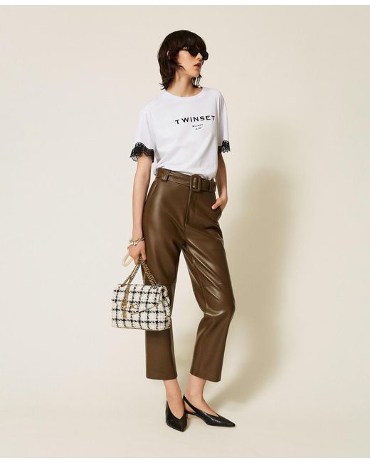 Twinset Natural Faux Leather Trousers With Belt