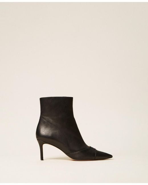 Twinset Natural Leather Ankle Boots With Logo