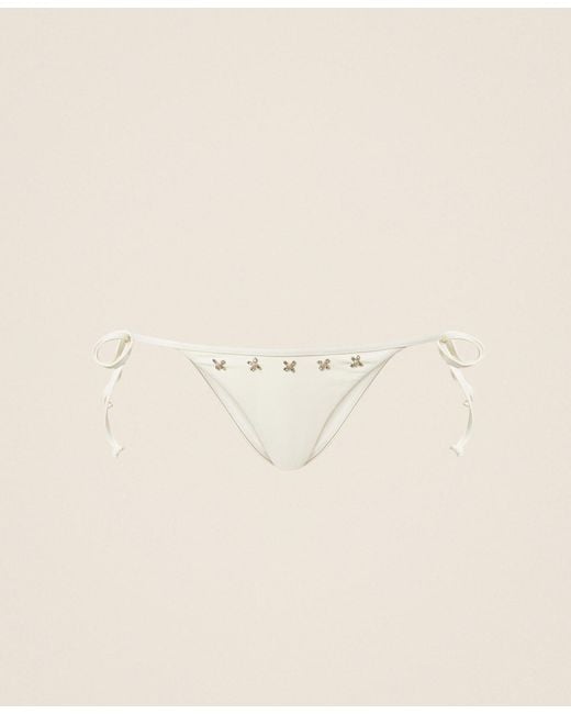 Twinset Natural Bikini Thong With Embroidery