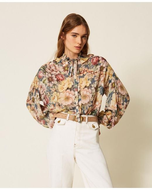 Twinset Natural Floral Creponne Shirt