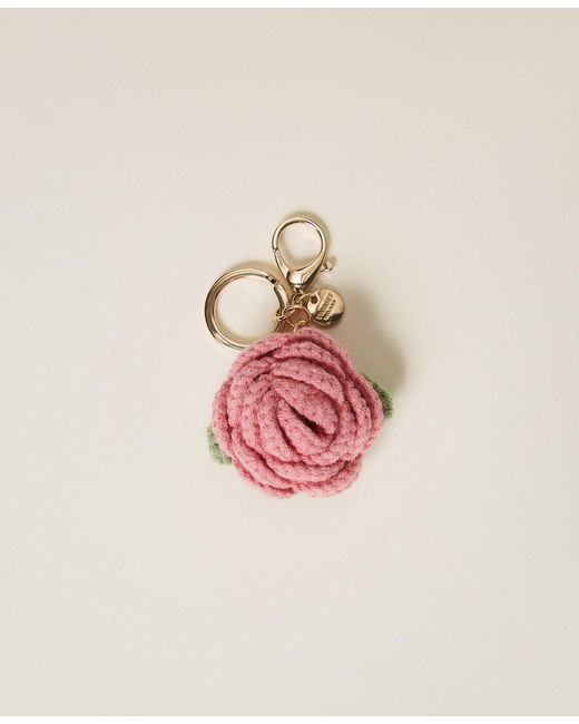 Twinset Pink Rose Crochet Key Ring
