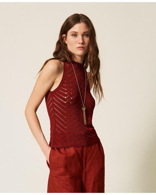 Twinset Red Chevron Knit Top