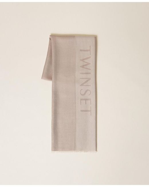 Twinset Natural Jacquard Stole With Logo
