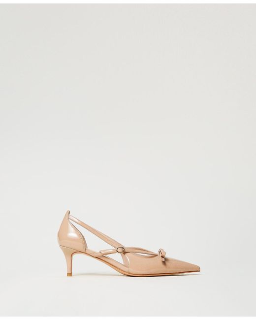 Zapatos De Salón De Charol Con Lazo, Talla Twinset de color Natural