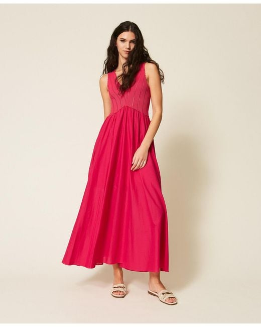 Twinset Pink Long Dress With Knit Bodice