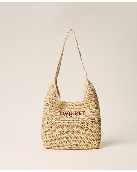 Twinset Natural Crochet Raffia Hobo Bag