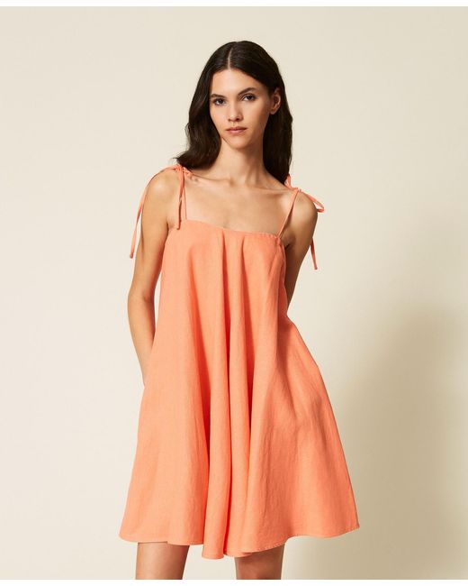 Twinset Orange Short Linen Blend Dress