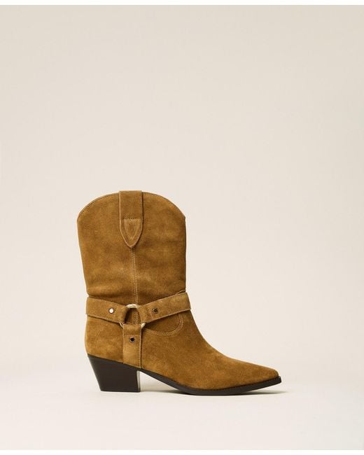 Twinset Natural Suede Cow Ankle Boots