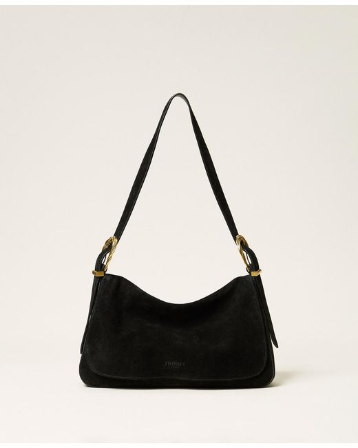 Twinset Black Medium Liliane Suede Bag With Buckles
