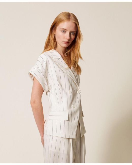 Twinset Natural Double Breasted Pinstripe Jacket