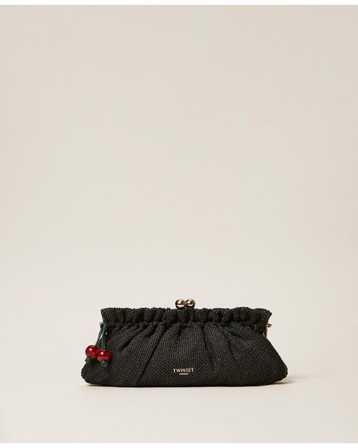 Twinset Natural Raffia Clutch With Charm