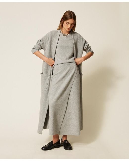 Twinset Natural Maxi Cardigan With Pockets