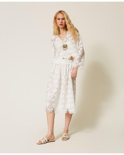 Twinset Natural Macramé Midi Skirt