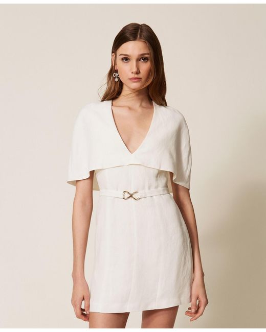 Twinset Natural Short Linen Blend Cape Dress