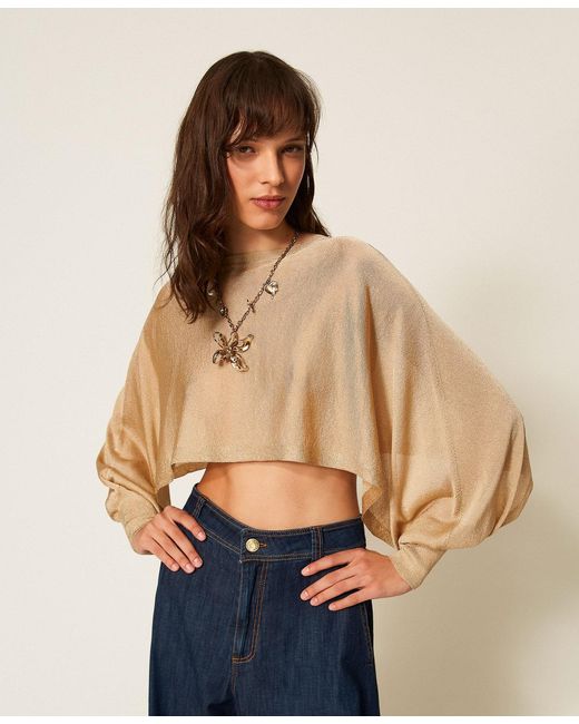 Twinset Blue Cropped Jumper With Lurex