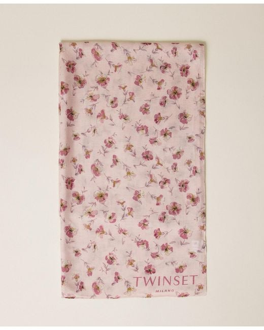 Twinset Pink Floral Stole With Logo