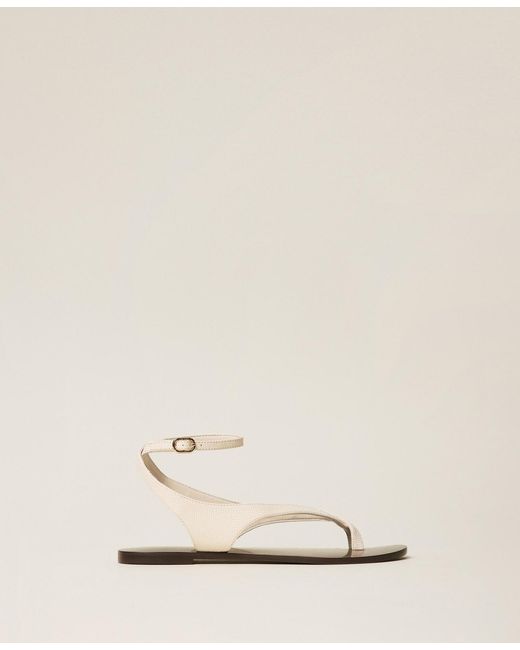 Twinset Natural Flat Leather Thong Sandals