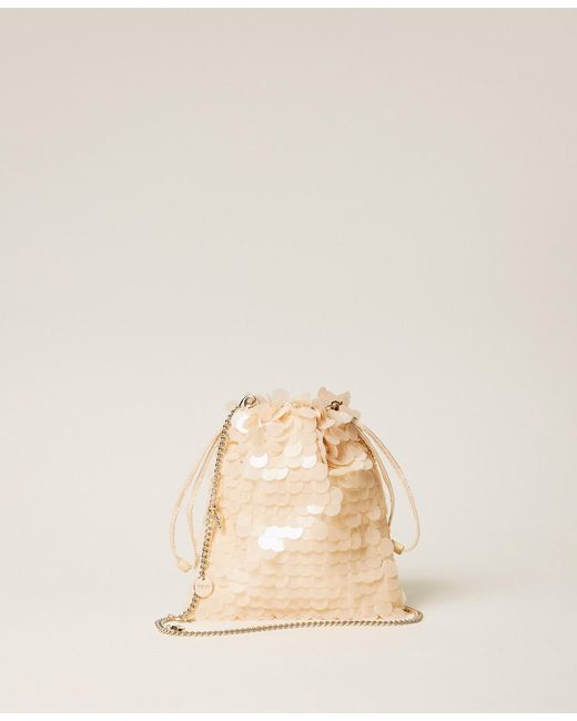Twinset Natural Satin Clutch With Sequins
