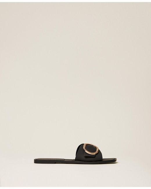 Twinset Natural Slides With Logo Buckle