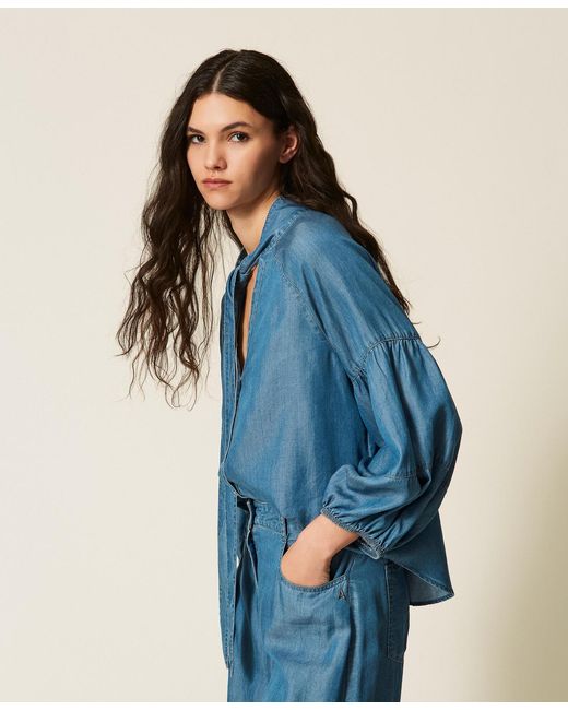 Twinset Blue Denim Shirt With Bow