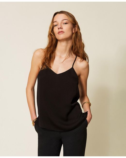 Twinset Black Satin Top With Thin Shoulder Straps